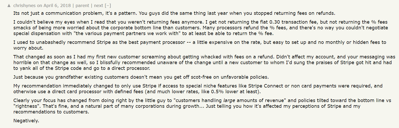 An image from a Hacker News thread about hidden Stripe costs.