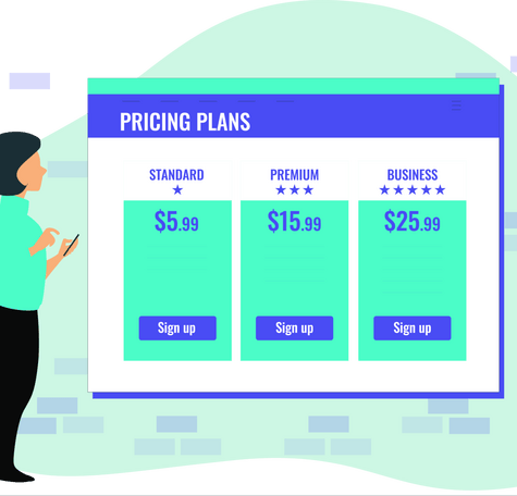 The vector image shows the different pricing plans for SaaS products.