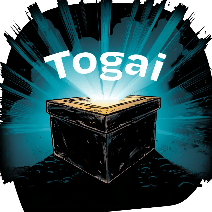 A mystery box with illuminated lighting with the text Togai.