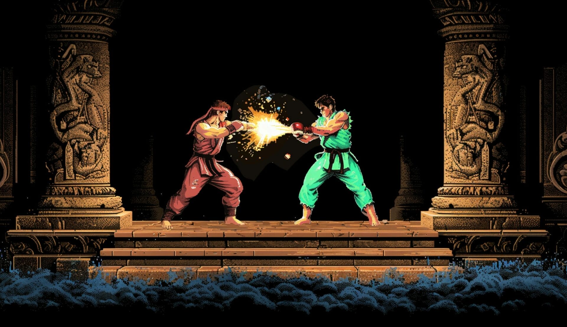Two gaming human characters fighting with each other