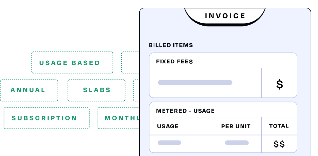 Invoice showing billed items & metered usage details.