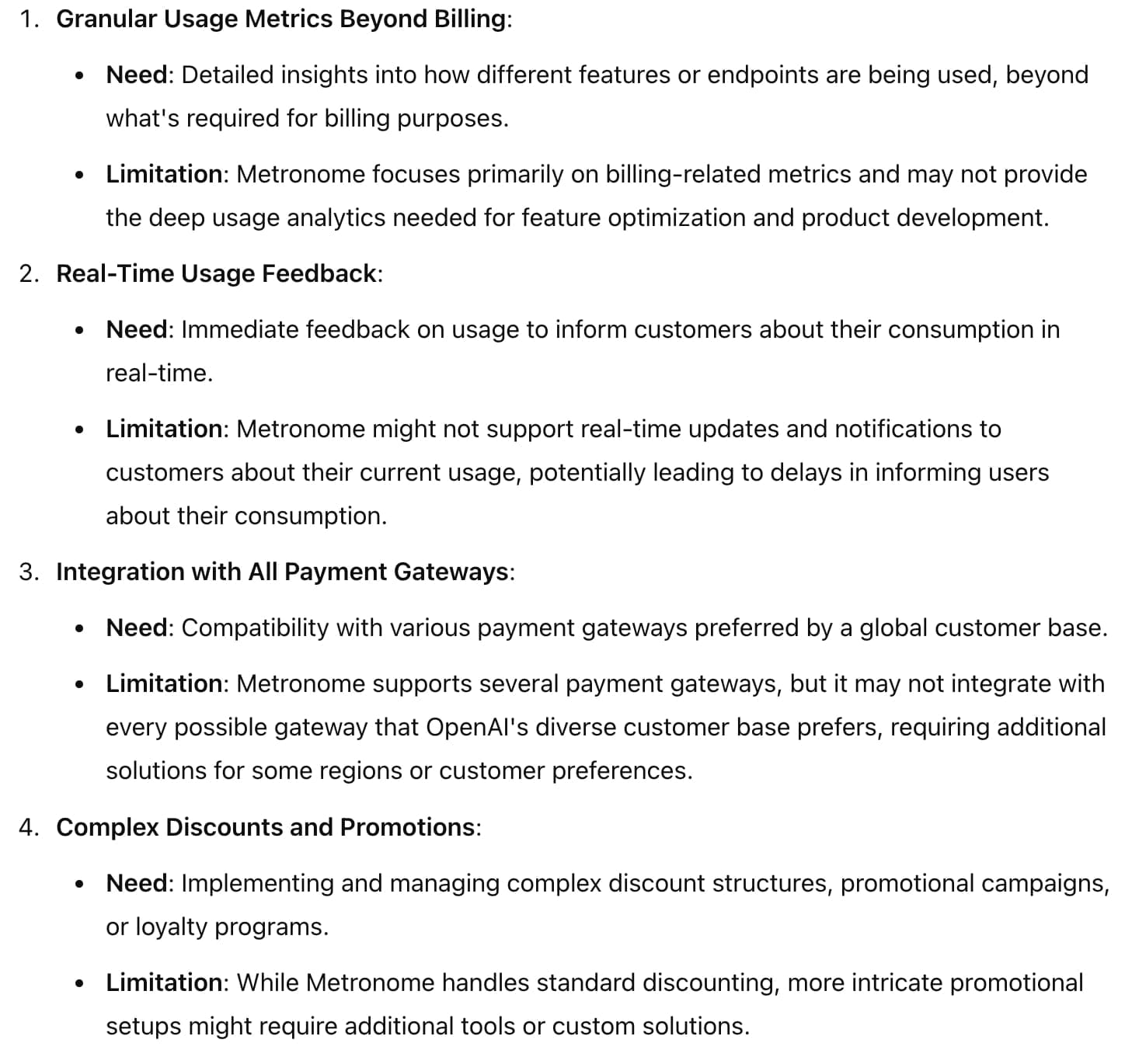Metronome Drawbacks listed by GPT.