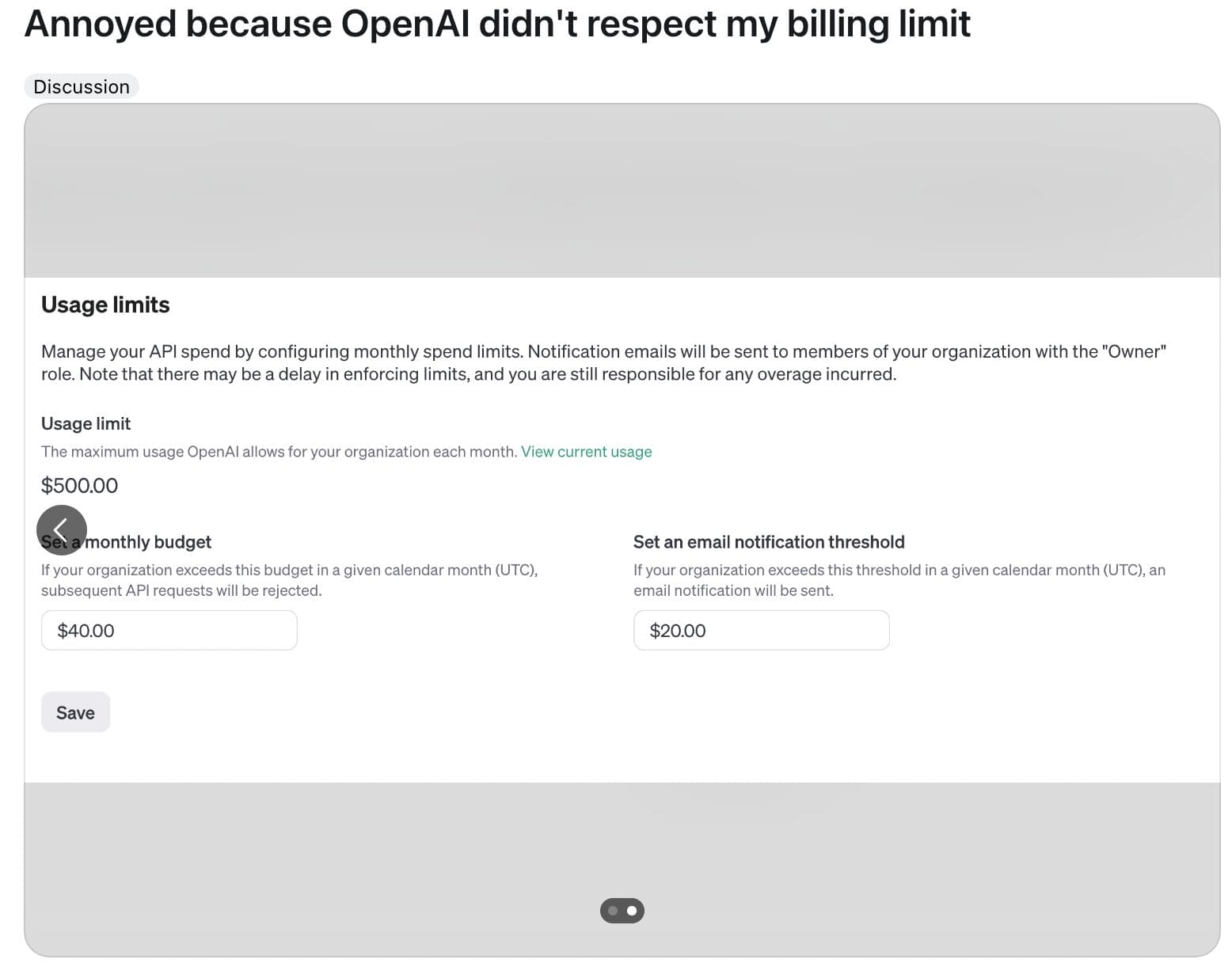 AOpen AI's notification on usage limits.
